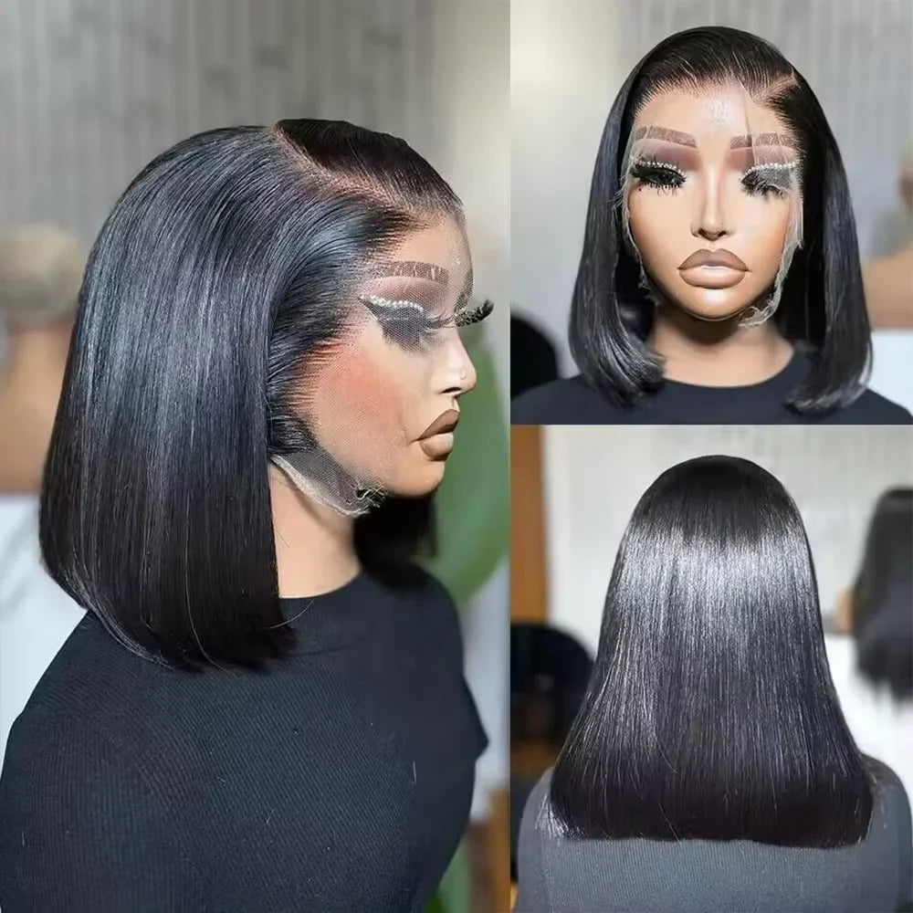 Straight 250% Density Short Bob 13x4 HD Lace Front Human Hair Wigs Women Prepluck Peruvian Lace Frontal Wig Glueless Closure Wig