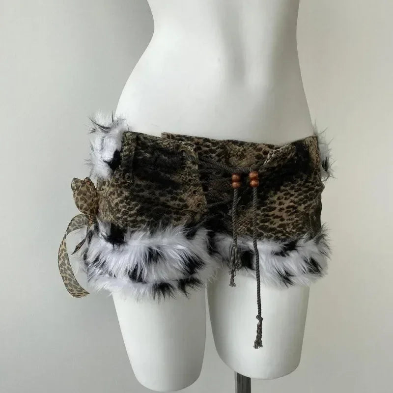 American millennial hottie y2k subculture leopard print casual shorts for women summer trendy burr high quality splicing shorts