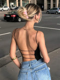 Sexy Backless Cami Top for Women Summer Solid Color Club Wear Bandage Crop Top Streetwear Y2K Clothes Camisole