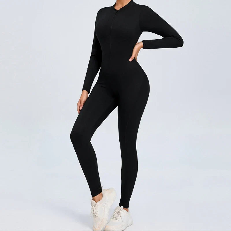 Hearuisavy Summer V Back Sports Jumpsuit Yoga Clothes Rompers Women Long Sleeveles Workout Bodysuits Backless One-piece Suit