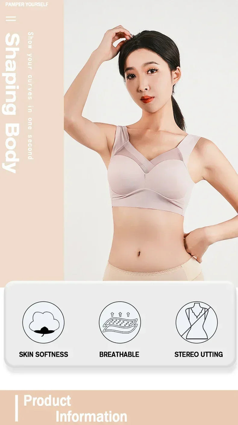 Women's Strappy Push Up Bra Seamless Padded Tops Casual Plus Size Soft Wireless Woman Bras XL-6XL Ice Silk Underwear