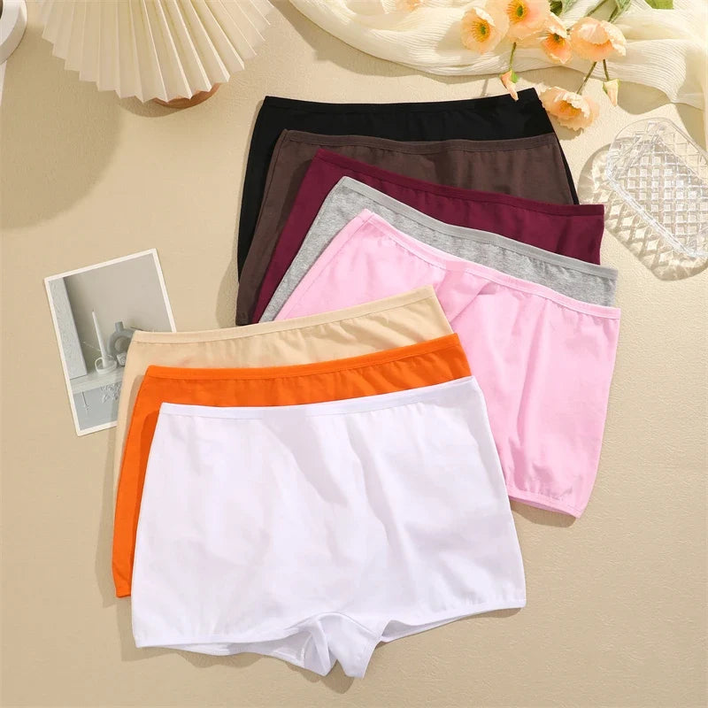 5Pcs Women's Cotton Underwear Boxers Seamless Sports Panties Female Solid Color Briefs Cozy Lingerie Intimate Underpants XS-XL