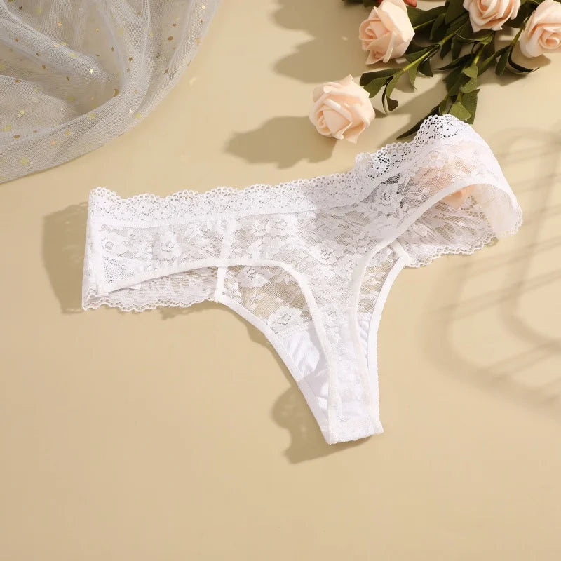5Pcs Lace Sexy Thongs Women Low-Rise Briefs Sexy Soft Ladies Underwear Trendy Floral Underpants Female Flowery Panty Lingerie