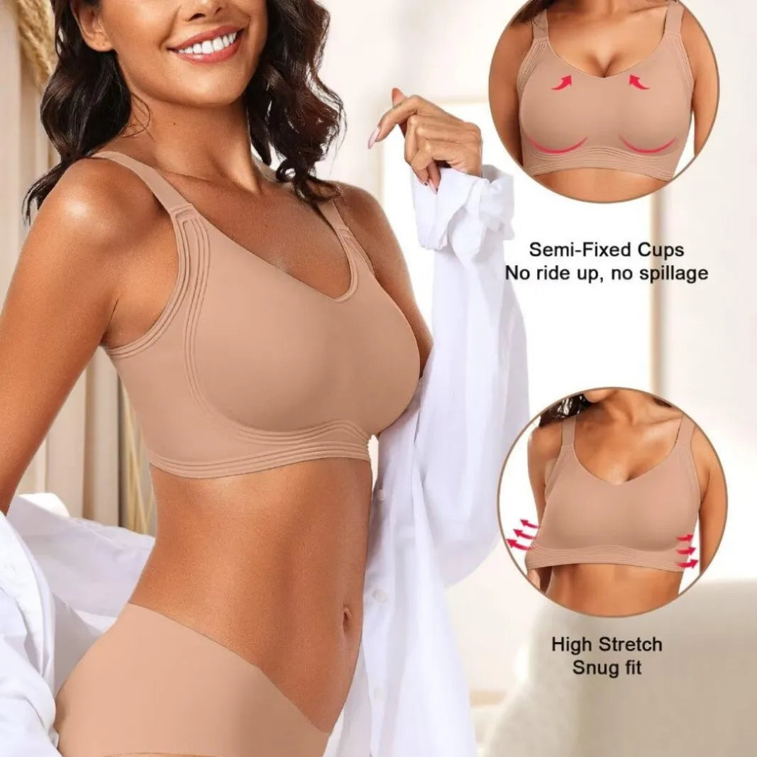 Women's Wire-free Seamless Bra Solid Color Full Cup Thin Molding Underwear Seamless Push-up Comfortable Underwear
