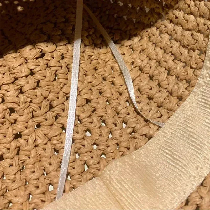2025 Letter Sun Hat for Women Straw Beach Hats Women Large Wide Brim  Foldable Hat  Fashion Designer Outdoor Korean Bucket Hat