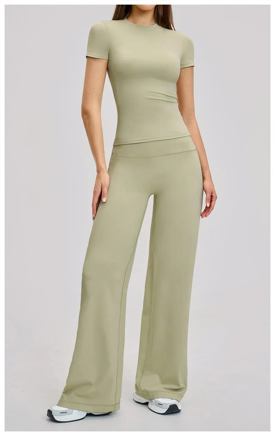 Yoga Set 2 Pieces Women Fitness Sportswear Gym Loose wide-leg pants Long-sleeved T-shirt Sports Crop Tops Tracksuit Workout Wear