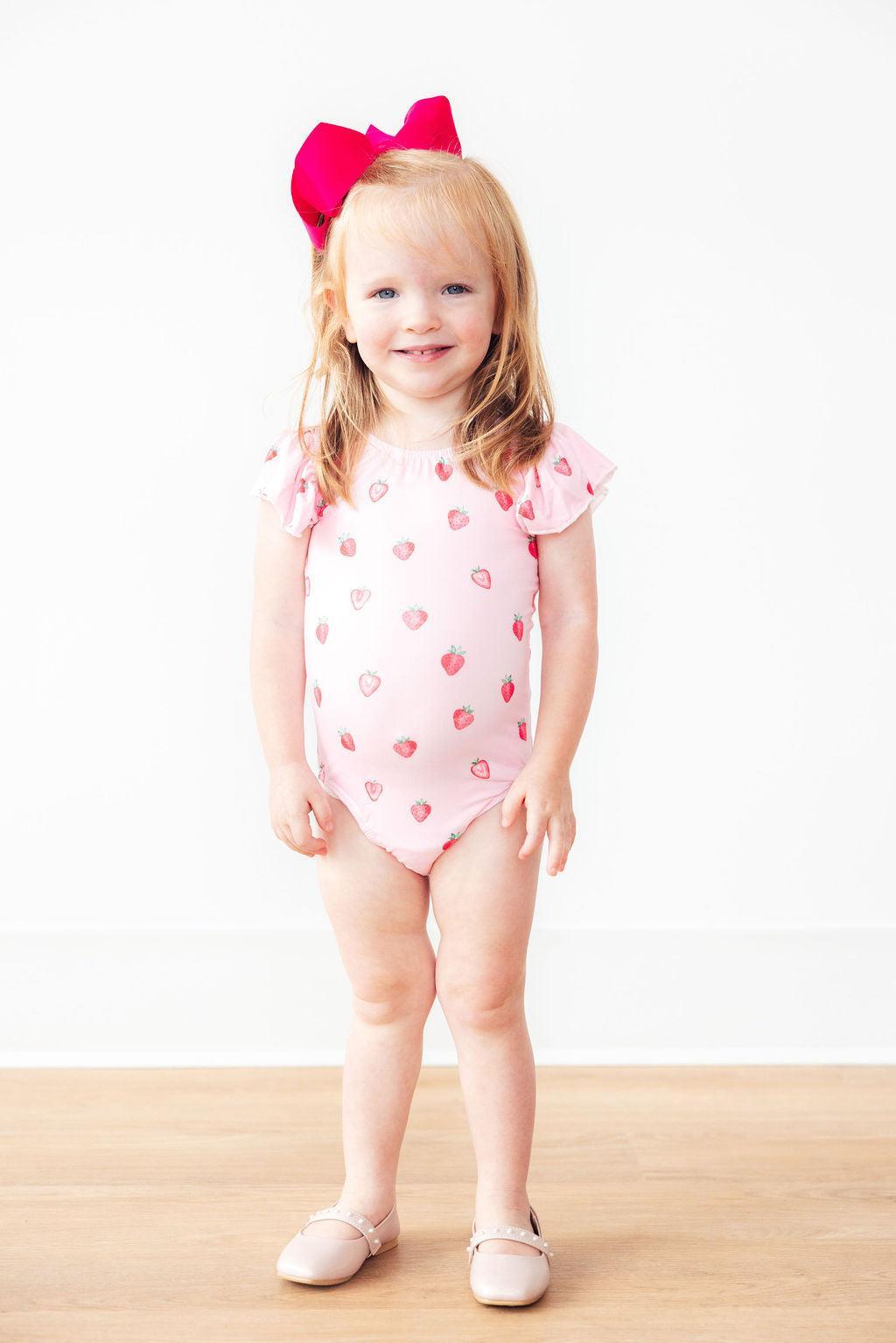 Sweet Strawberries S/S Flutter Sleeve Leotard
