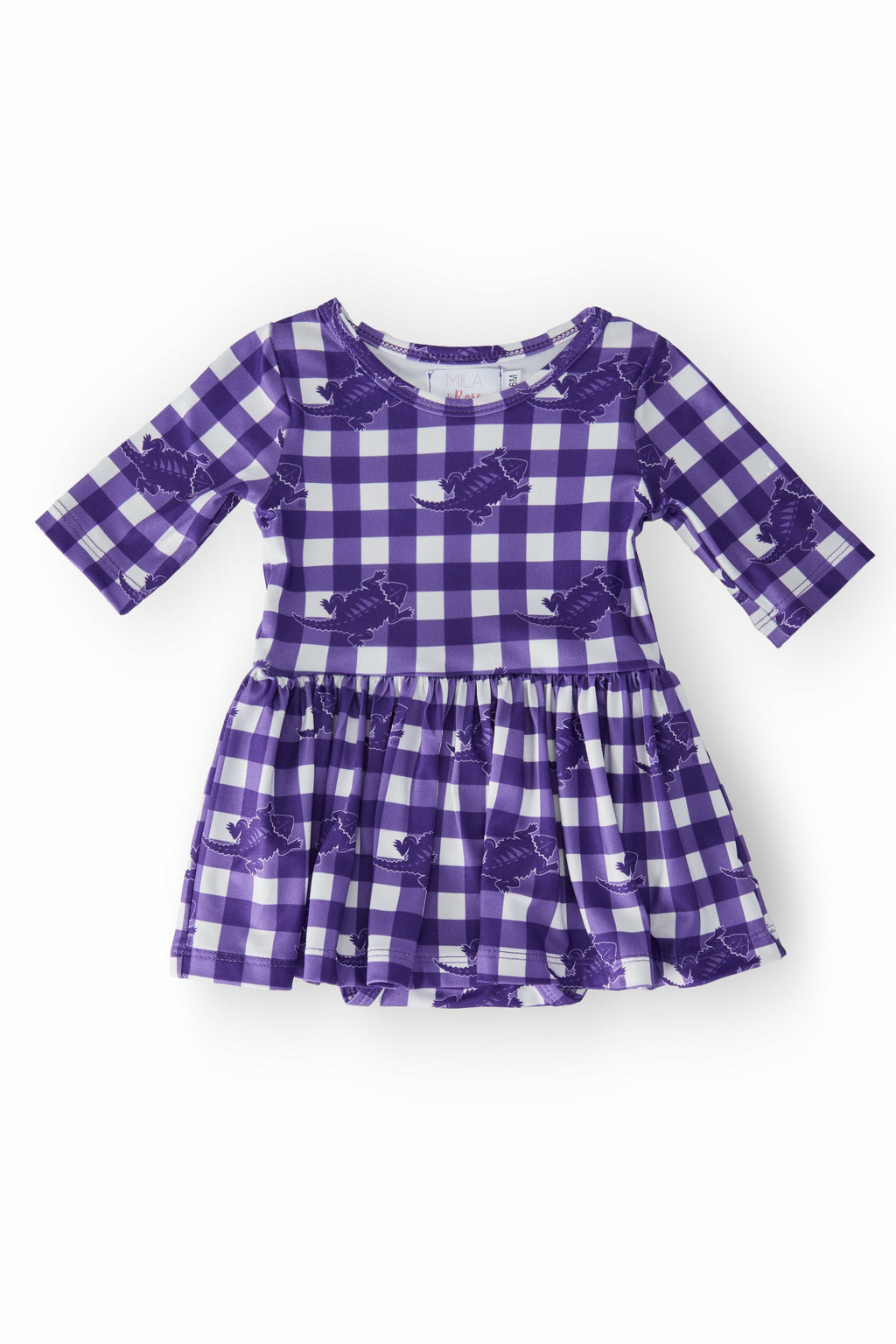 TCU Plaid Frog 3/4 Sleeve Twirl Bodysuit