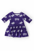 TCU Purple Frog 3/4 Sleeve Twirl Bodysuit
