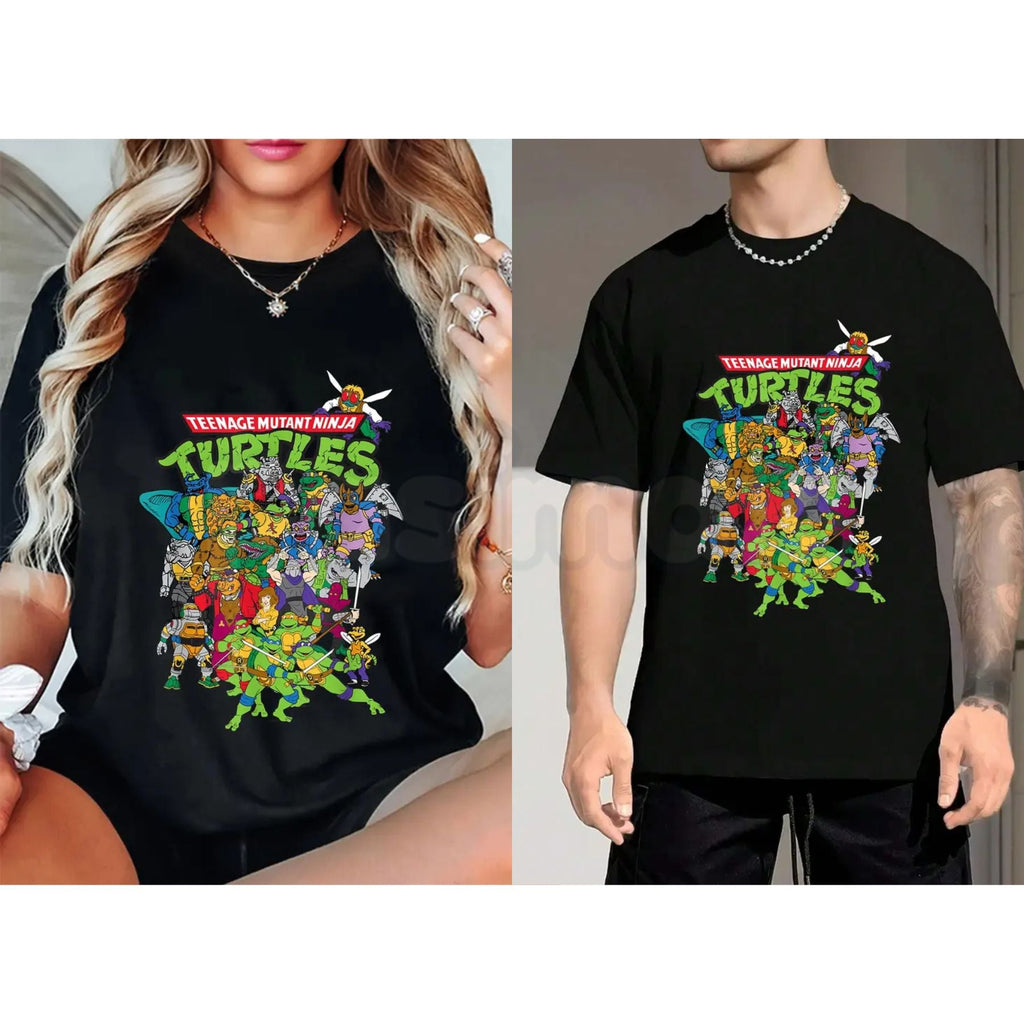 TMNT "Large Character Group" T-Shirt – Classic Teenage Mutant Ninja Turtles Graphic Tee, Premium 100% Cotton Retro 80s Cartoon Top, Soft Lived-In Heavyweight Ninja Turtle Shirt, Made in USA