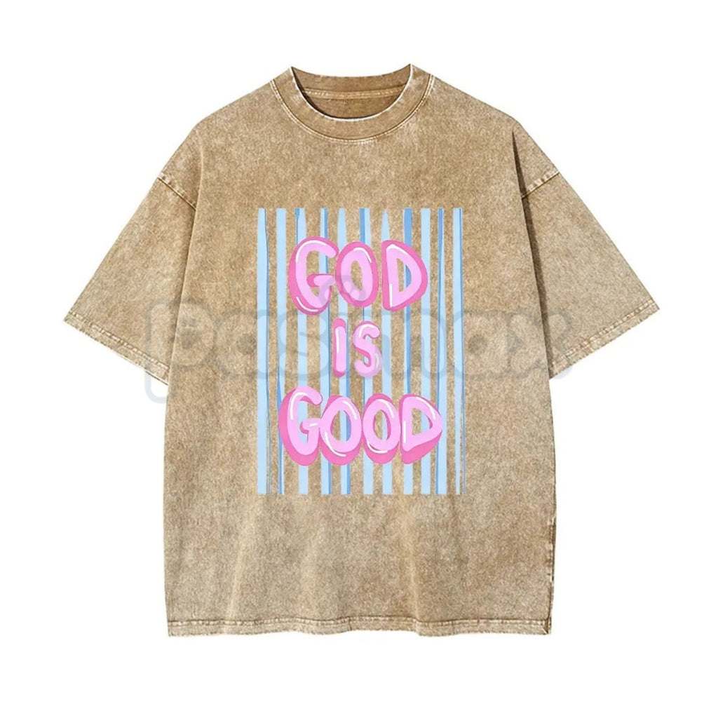 Unisex God is Good Print Washed T-Shirt – Aesthetic Christian Faith Graphic Tee, Retro Faith-Based Oversized Top