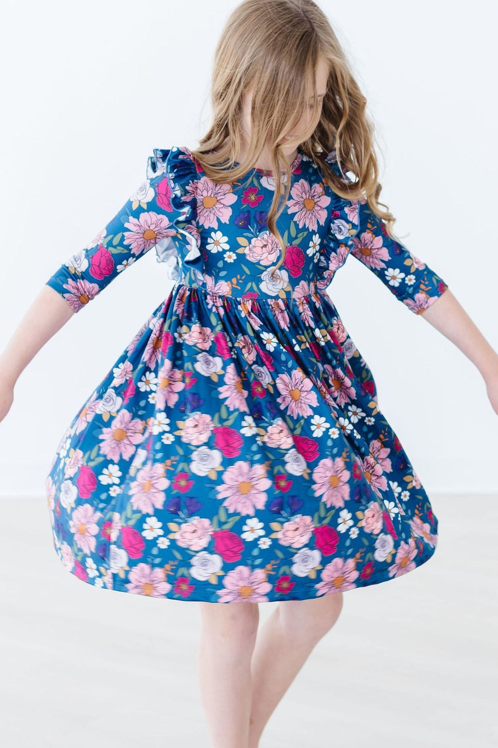 Vintage Garden 3/4 Sleeve Ruffle Twirl Dress