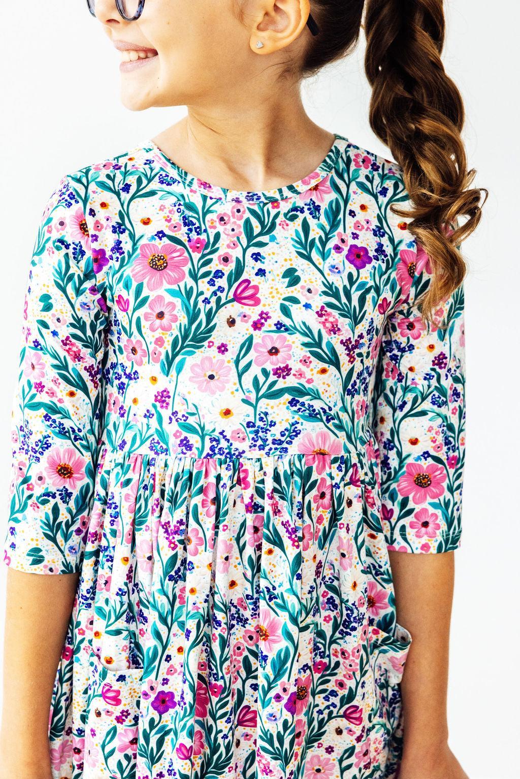 Vivid Garden 3/4 Sleeve Pocket Twirl Dress