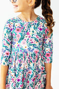 Vivid Garden 3/4 Sleeve Pocket Twirl Dress