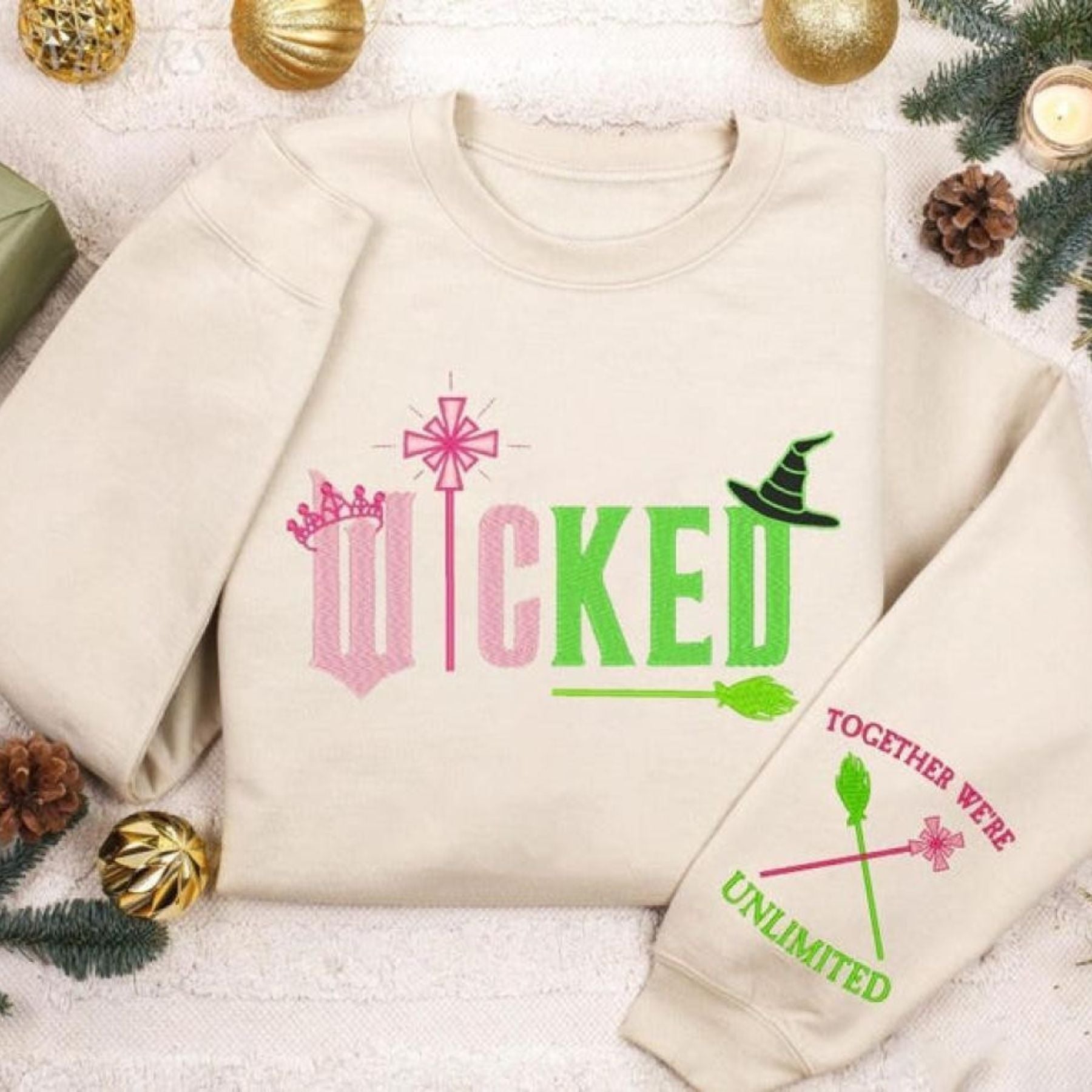 Wicked Embroidery Sweatshirt - Together We're Unlimited, Elphaba & Glinda Fan Apparel