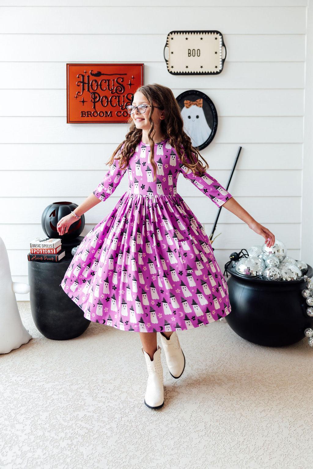 Witches Boo 3/4 Sleeve Pocket Twirl Dress