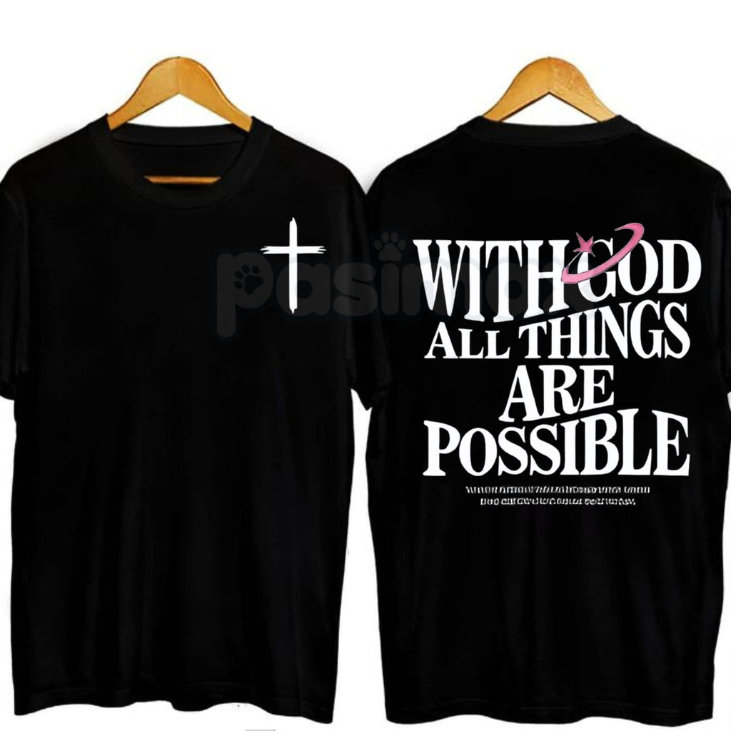 "With God All Things Are Possible" Men's Christian T-Shirt - Bible Verse Matthew 19:26 Graphic Tee, Premium 100% Cotton Scripture Top, Inspirational Religious Gift for Him, Faith-Based Men's Fashion, Soft Lived-In Christian Apparel