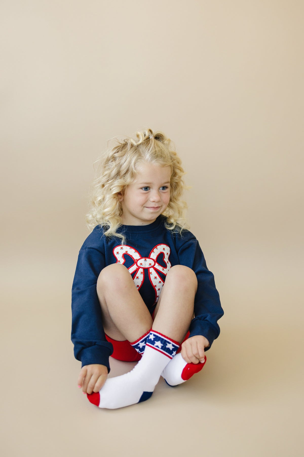 4th of July Tulip Bow Applique Crewneck Sweatshirt
