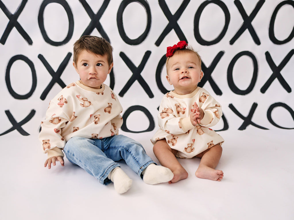Teddy Bear Hearts Sweatshirt Romper