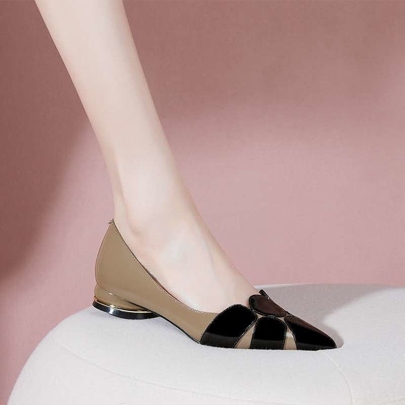 Red Thick Heel Soft Leather Women's Shoes