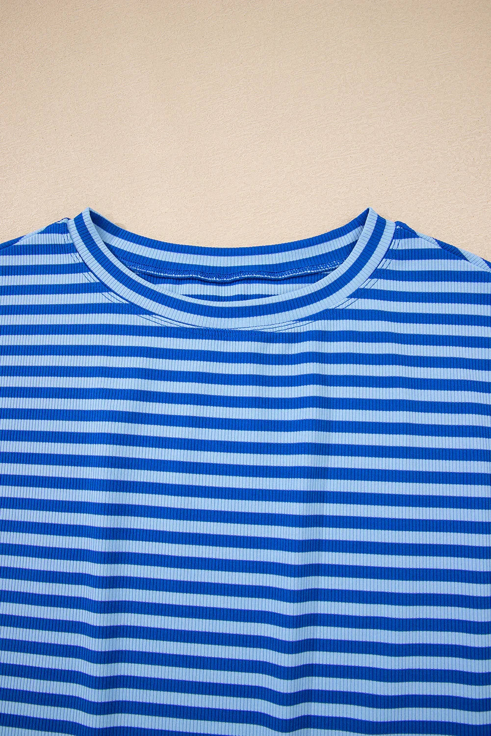 Black Stripe Ribbed Cap Sleeve Round Neck T Shirt