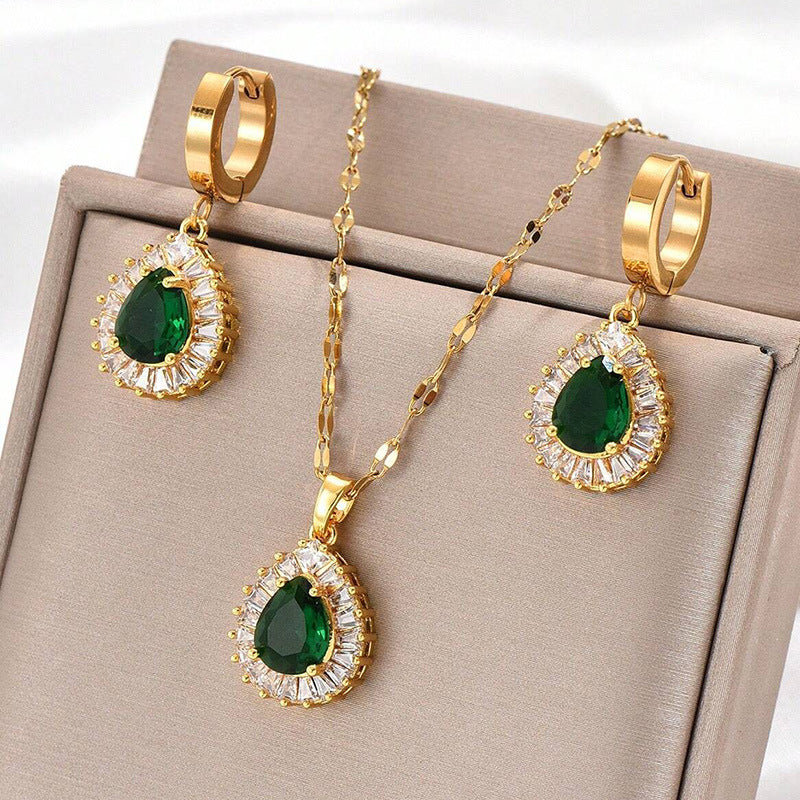 Retro Hong Kong Style Jade White Suit Necklace Earrings All-match Jewelry
