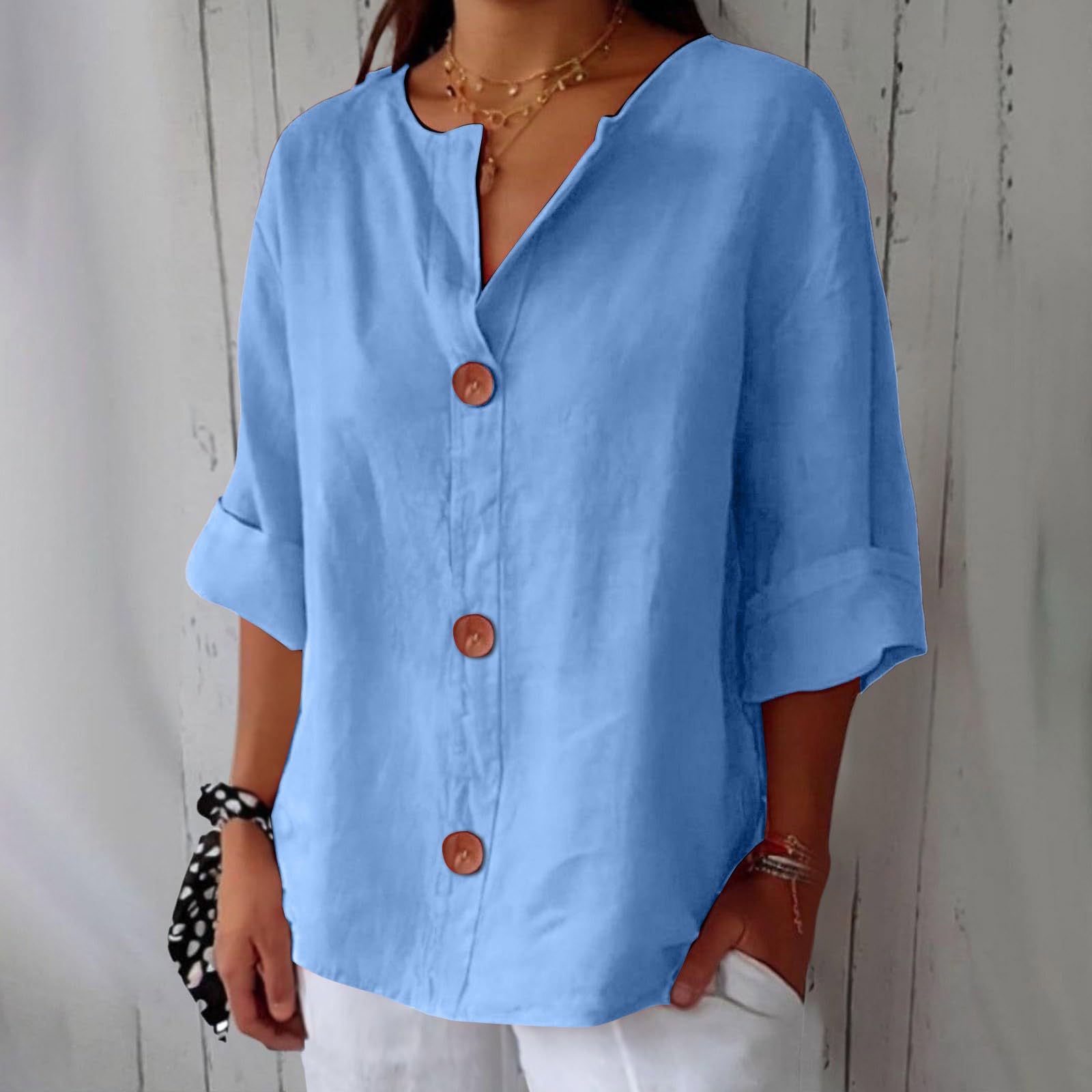 Women's V-Neck Buttoned Blouse