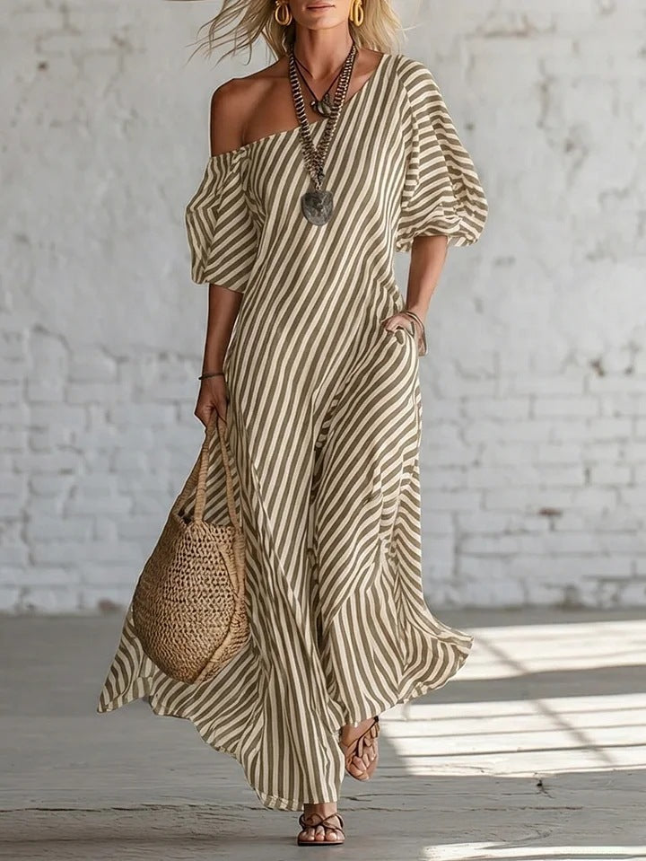 Womens Striped Off-shoulder Dress
