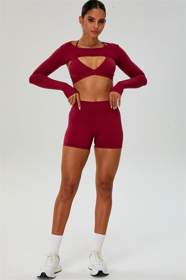 The Ember Sports Bra Crop Top Shorts 3-Piece Set