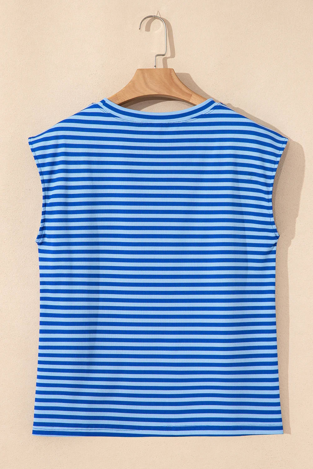 Black Stripe Ribbed Cap Sleeve Round Neck T Shirt