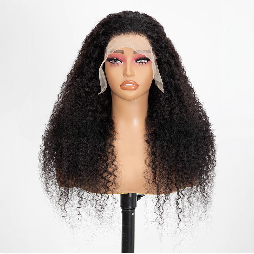 Lace-front Wig With Small Curls, Fluffy And Long Black Hair