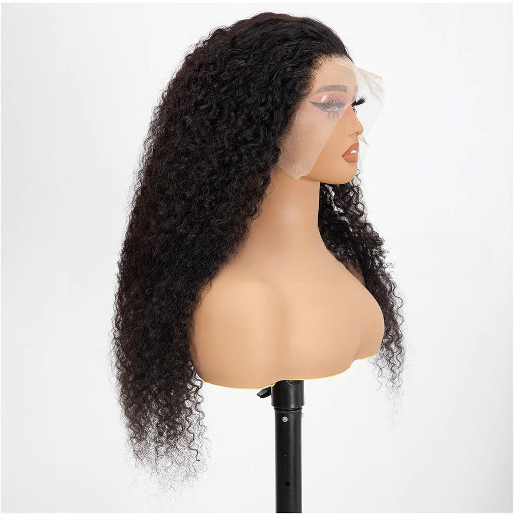 Lace-front Wig With Small Curls, Fluffy And Long Black Hair