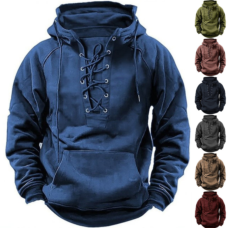 Ins Lace-up Hoodie Casual Sports Pocket Sweatshirt Men's Long-sleeved Top Clothing
