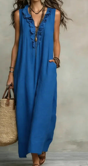 Women's Spring Summer Pocket Ruffle Elegant Dress
