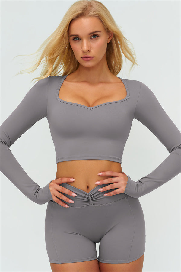 The Lushness Long Sleeve Crop top Shorts 2-Piece Set