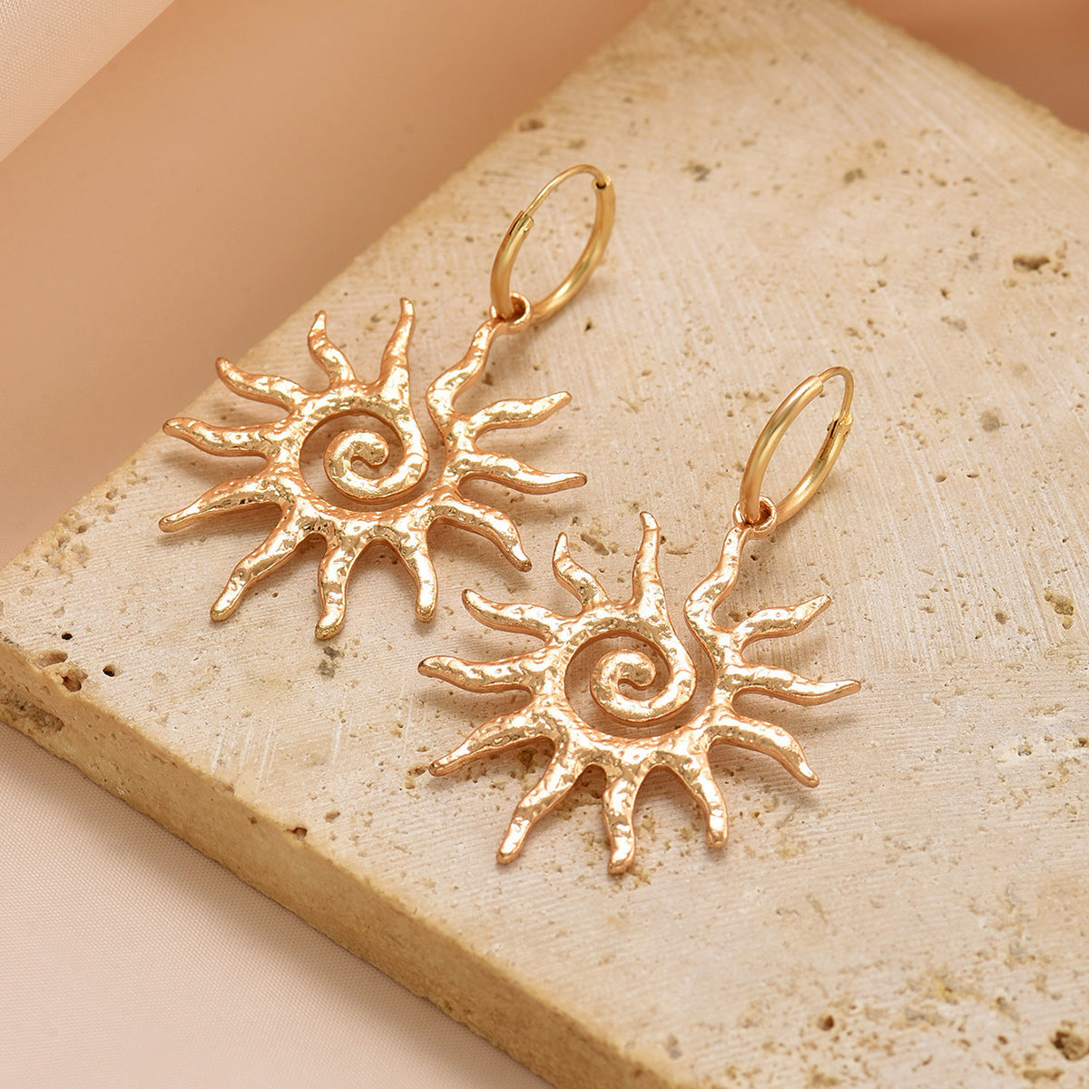 Gold Sun Necklace Hollow Pendant Earrings