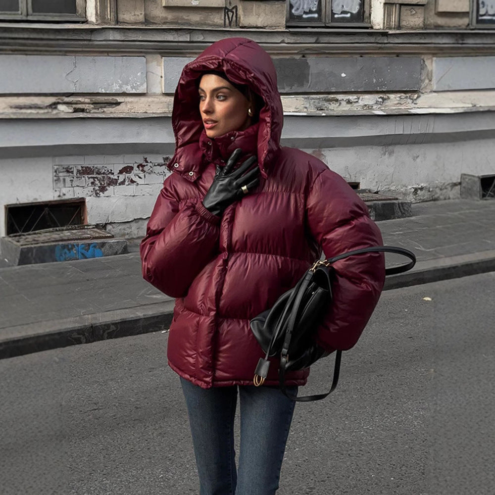 Women's Clothing Graceful Stand Collar Hooded Cotton Jacket
