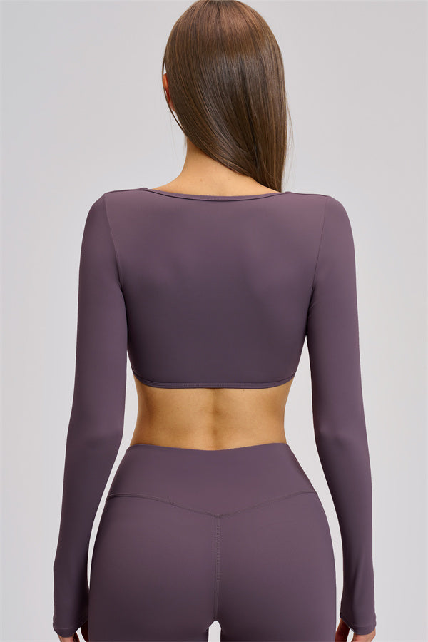 The Zestful Long Sleeve Crop Top Flared Leggings 2-Piece Set