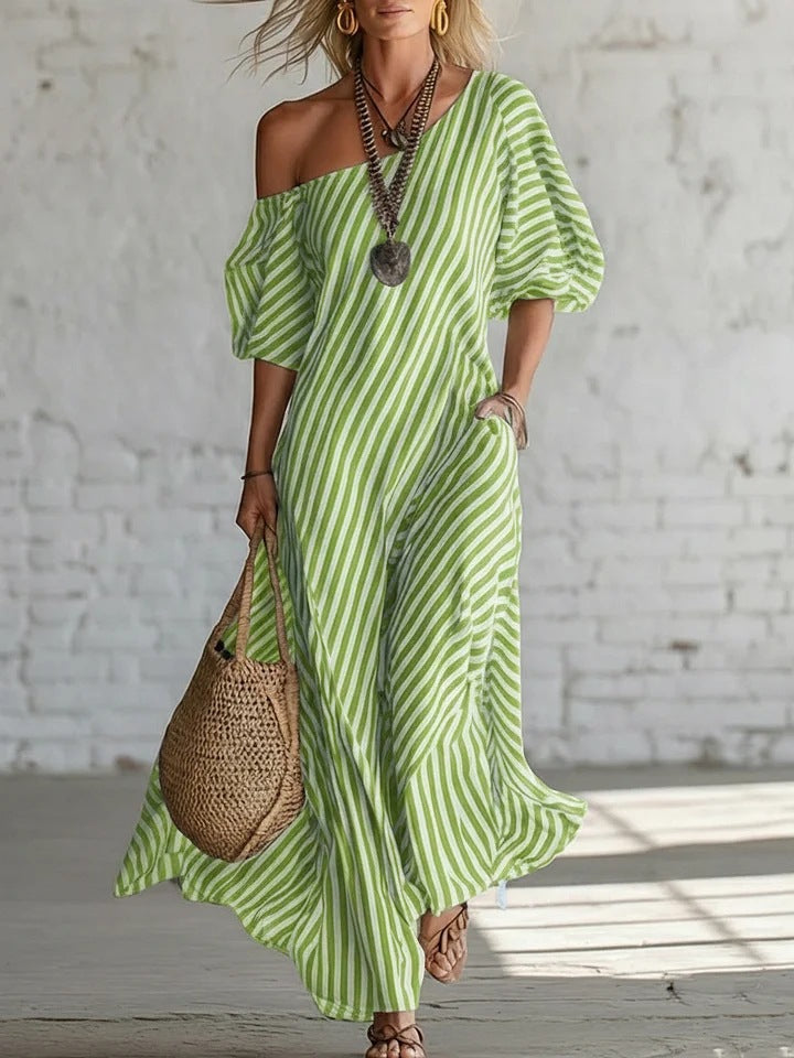 Womens Striped Off-shoulder Dress