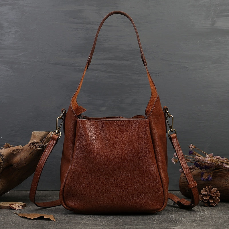 Solid Color Women's Portable Cross-body Bag First Layer Cowhide