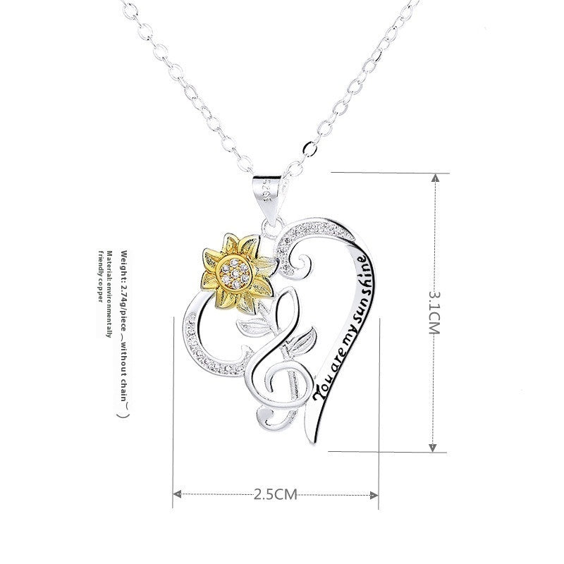 Pastoral Style Two-color Sunflower Pendant Trend Heart Clavicle Chain