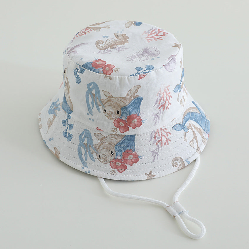 Printed Bucket Hat Cute Car Dinosaur Summer Beach Pure Cotton Fisherman Hat For Babies