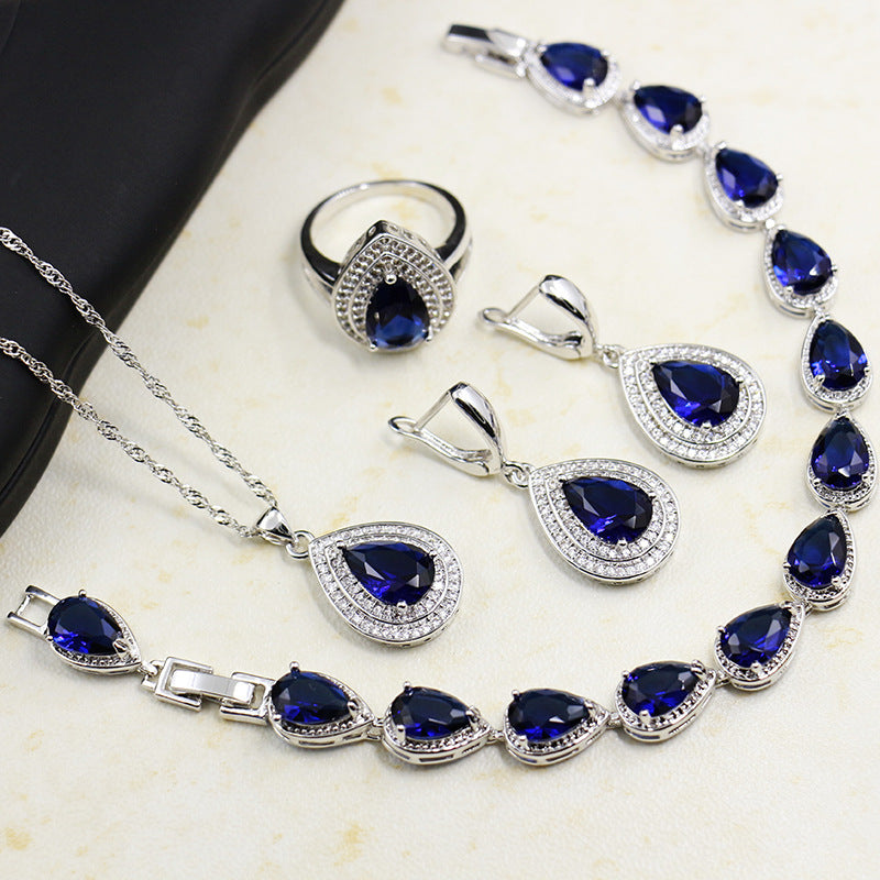 Jewelry Four-piece Set Rings Pendants Earrings Drop-shaped Gem