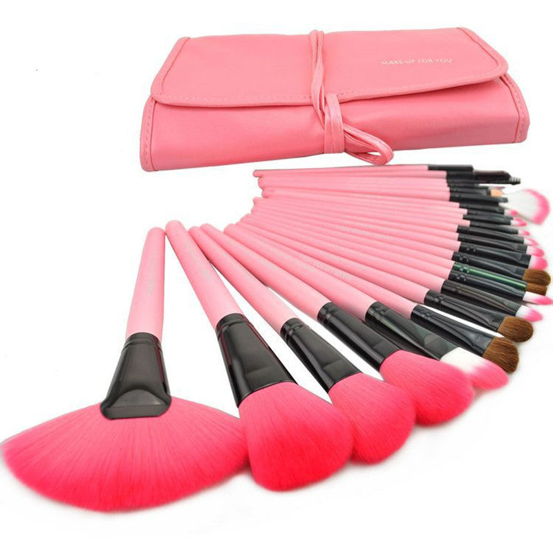 24-Piece Wooden Makeup Brush Set with Brush Bag