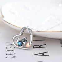 925 Sterling Silver Squirrel Abalone Shell Cubic Zirconia Cute Animal Heart Pendant Necklace