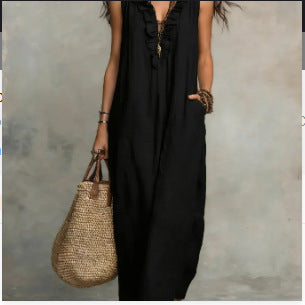 Women's Spring Summer Pocket Ruffle Elegant Dress