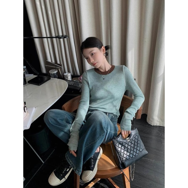 Women's Casual Round-Neck Color-Block Patchwork Top