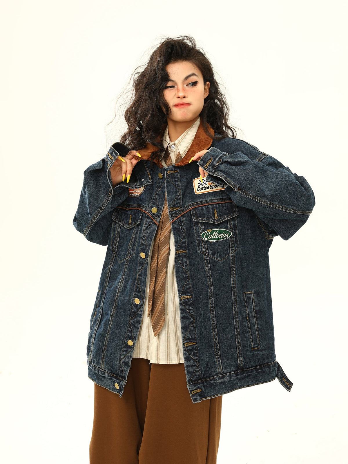 Vintage Denim Jacket Men's And Women's Motorcycle Loose Lapels Jacket