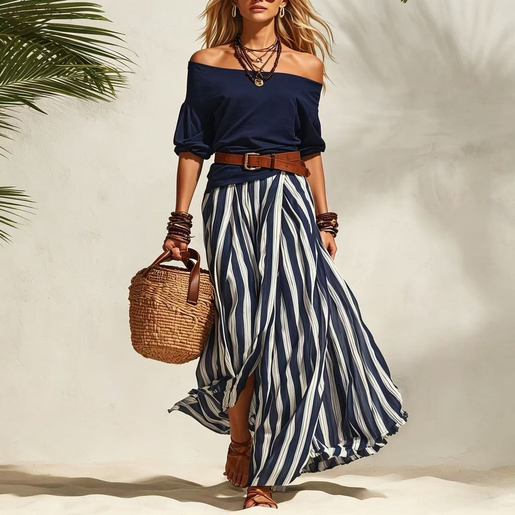 Women's Off-Shoulder Top & Slit Maxi Skirt Set