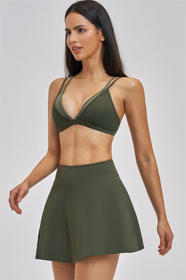 The Seraphine Layered V Sports Bra Skirt 2-Piece Set